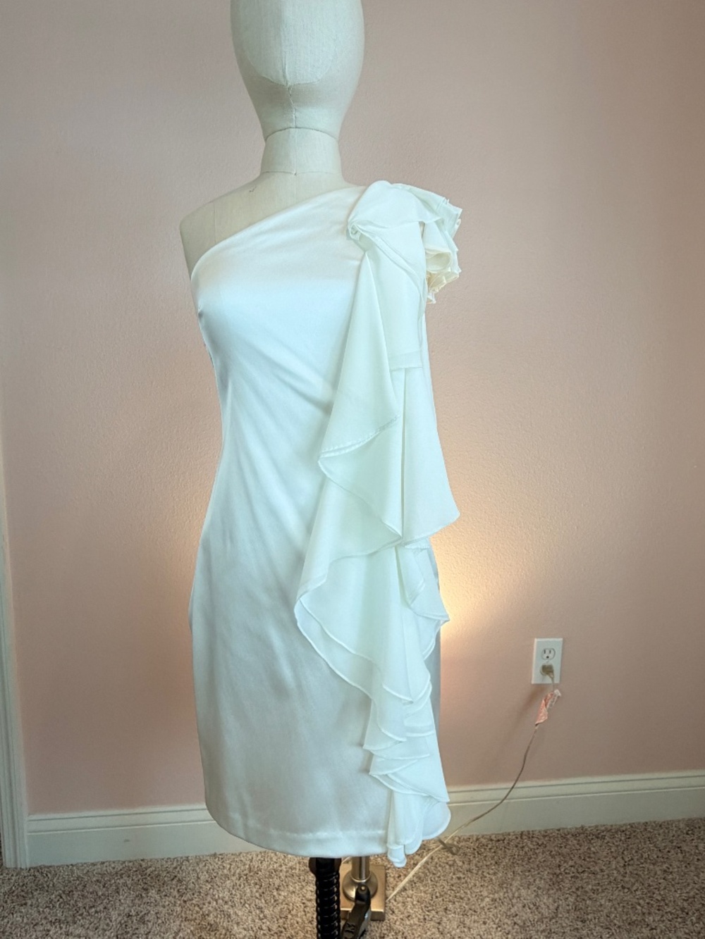 Betsy & Adam One Shoulder Ruffle Sheath Dress White 6
